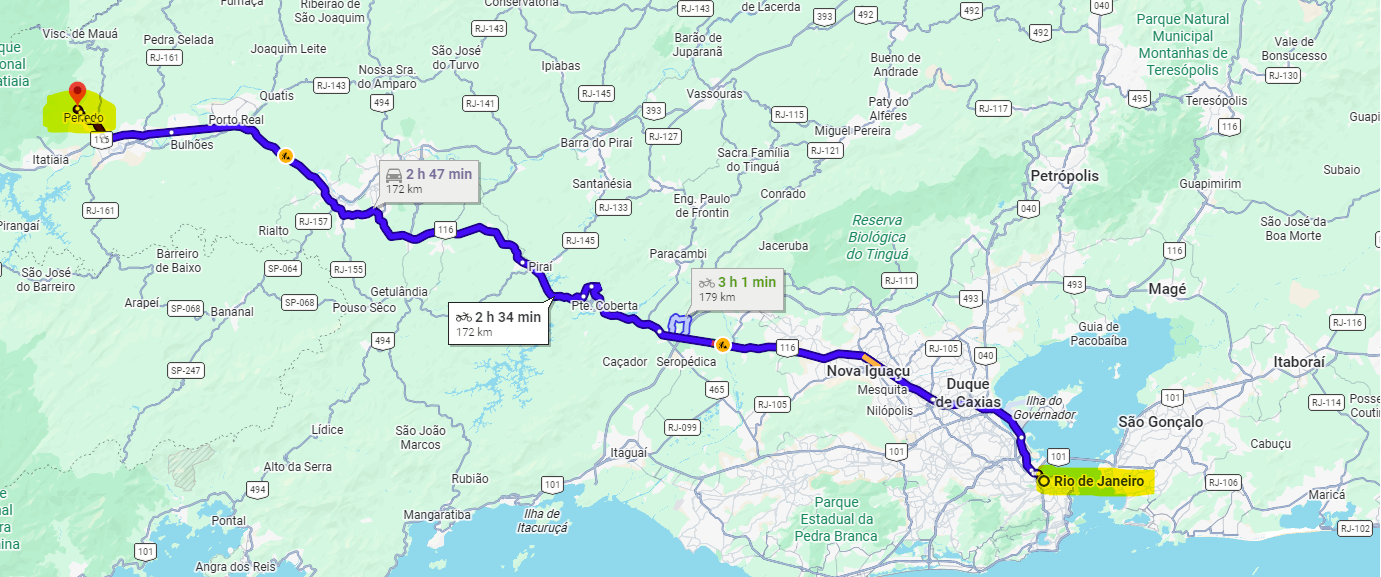 Map from Rio de Janeiro to Penedo